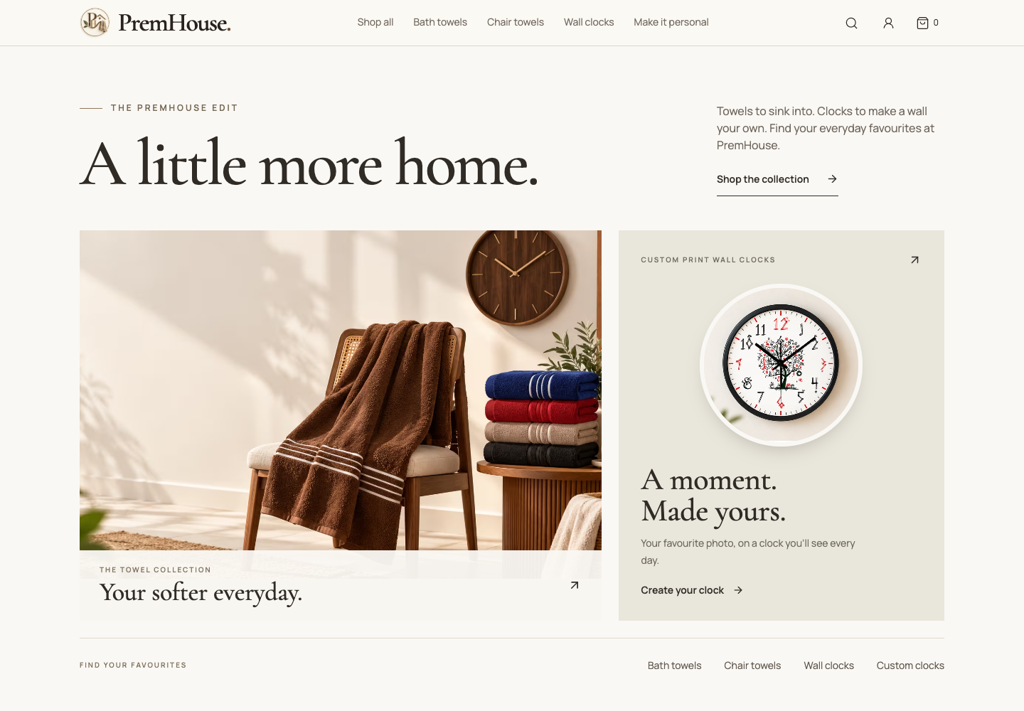 PremHouse storefront featuring home goods and personalised photo clocks
